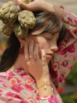 Bague double anneau fleur de poirier><noscript><img width=