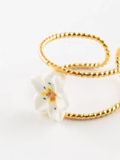 Bague double anneau fleur de poirier><noscript><img width=