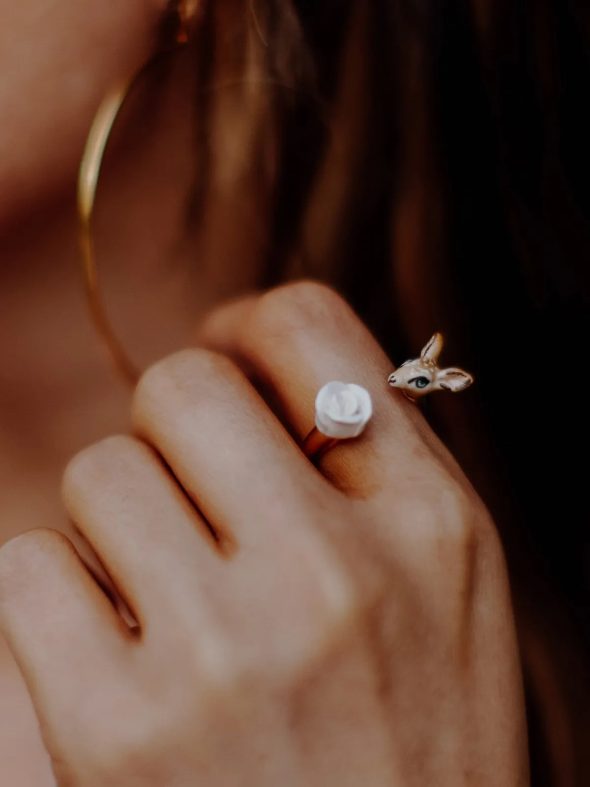 Bague FaceToFace biche et fleur>NACH BIJOUX New