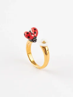 Bague FaceToFace coccinelle et fleur blanche>NACH BIJOUX Clearance