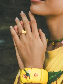Bague FacetoFace hibiscus et coccinelle><noscript><img width=