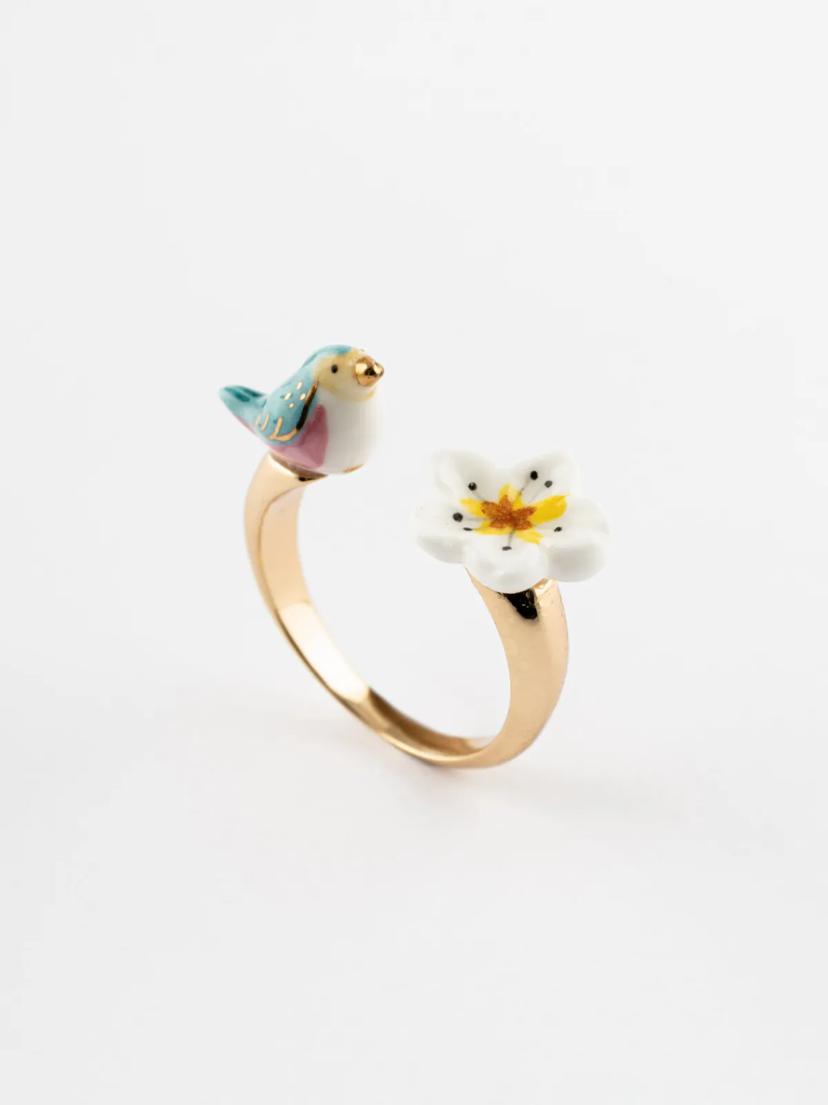 Bague FaceToFace oiseau bleu et fleur de poirier>NACH BIJOUX Best