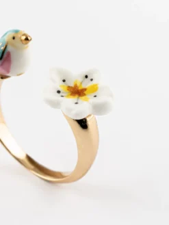 Bague FaceToFace oiseau bleu et fleur de poirier><noscript><img width=