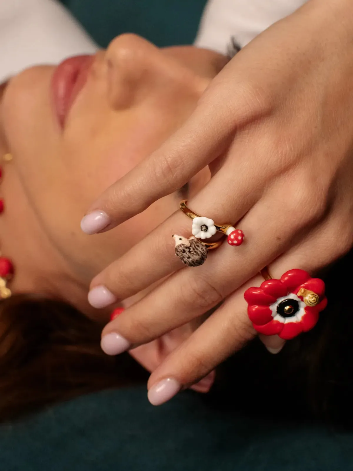 Bague hérisson, champignon et anémone>NACH BIJOUX Clearance