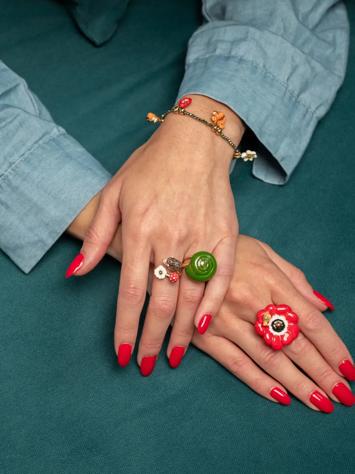 Bague hérisson, champignon et anémone>NACH BIJOUX Clearance
