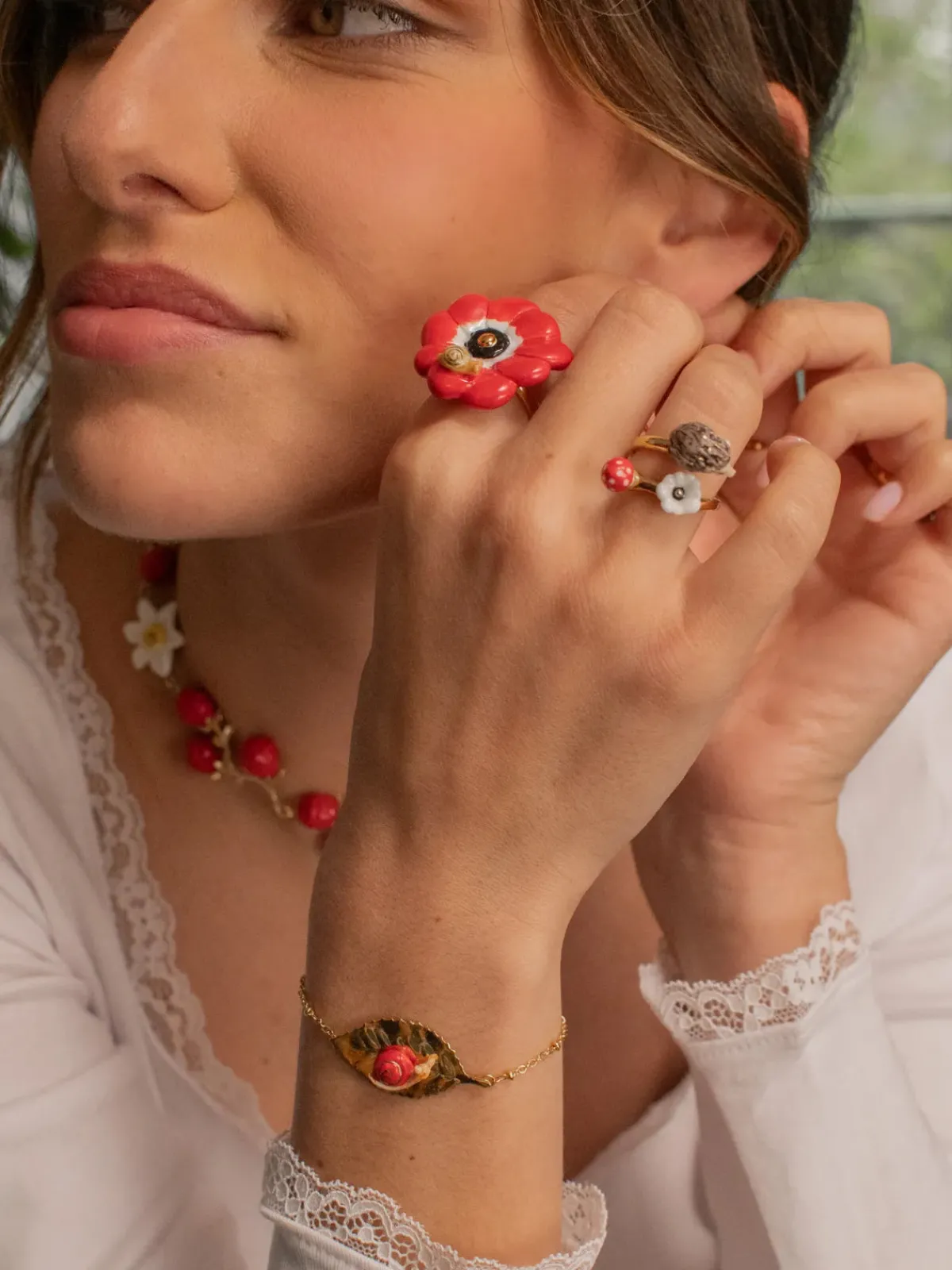 Bague hérisson, champignon et anémone>NACH BIJOUX Clearance