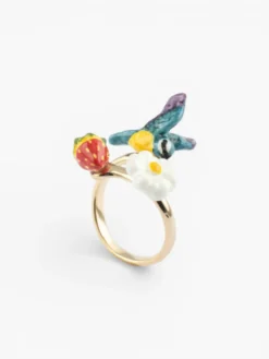 Bague mésange, fleur et fraise>NACH BIJOUX Outlet