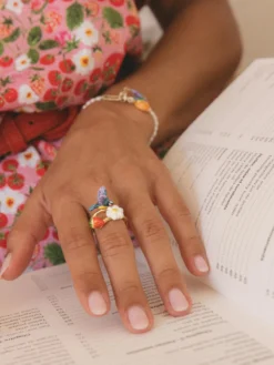Bague mésange, fleur et fraise>NACH BIJOUX Outlet