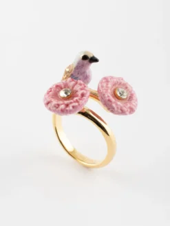 Bague oiseau et chardons roses>NACH BIJOUX New