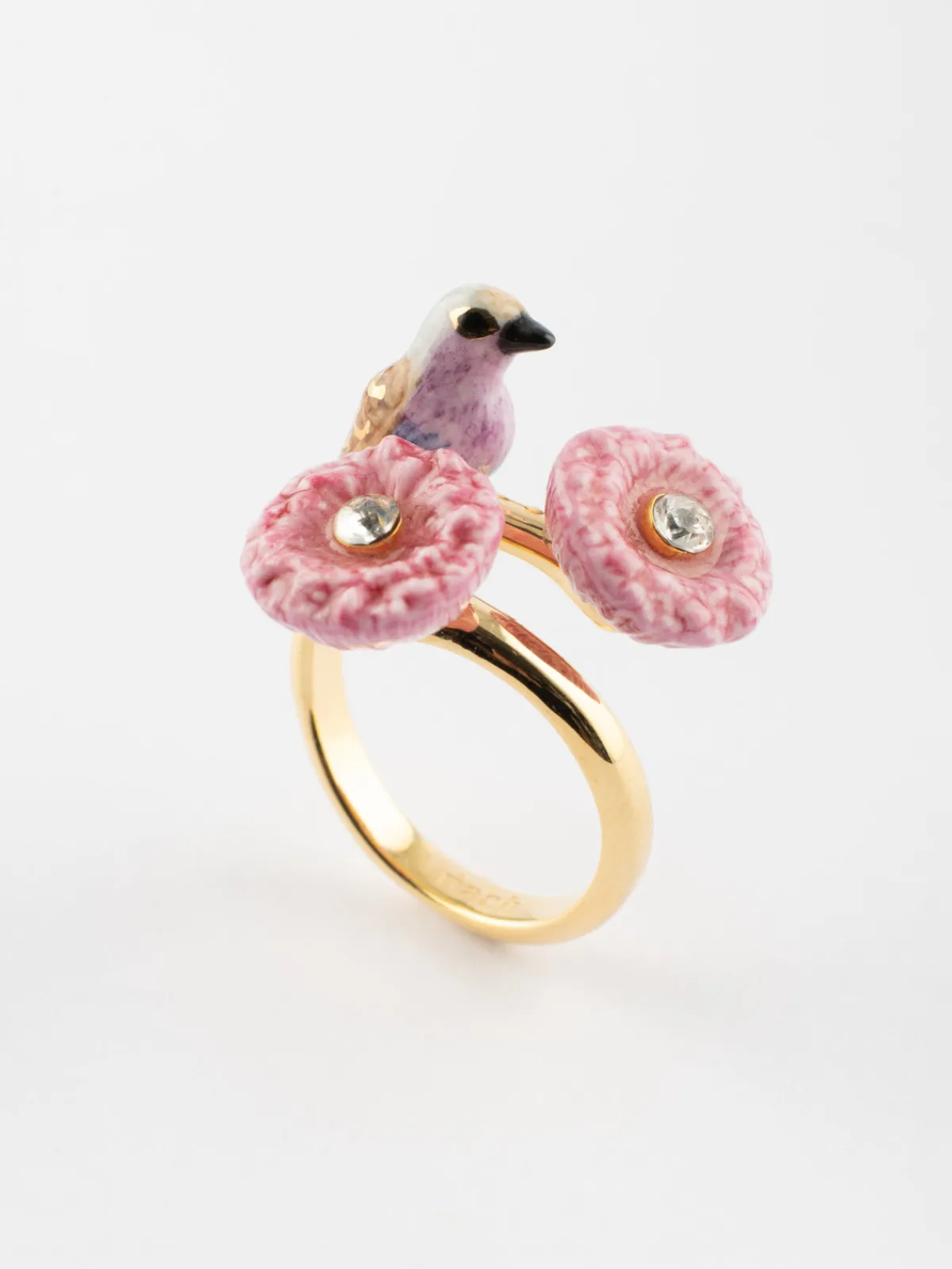 Bague oiseau et chardons roses>NACH BIJOUX New