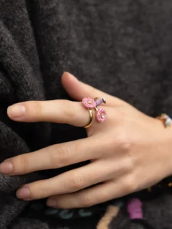Bague oiseau et chardons roses><noscript><img width=