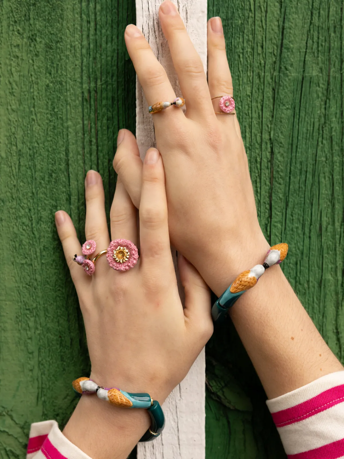 Bague oiseau et chardons roses>NACH BIJOUX New