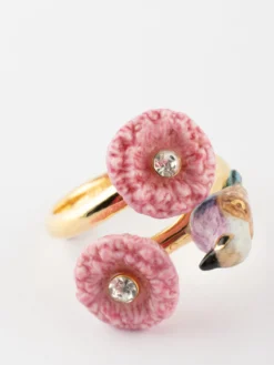 Bague oiseau et chardons roses><noscript><img width=