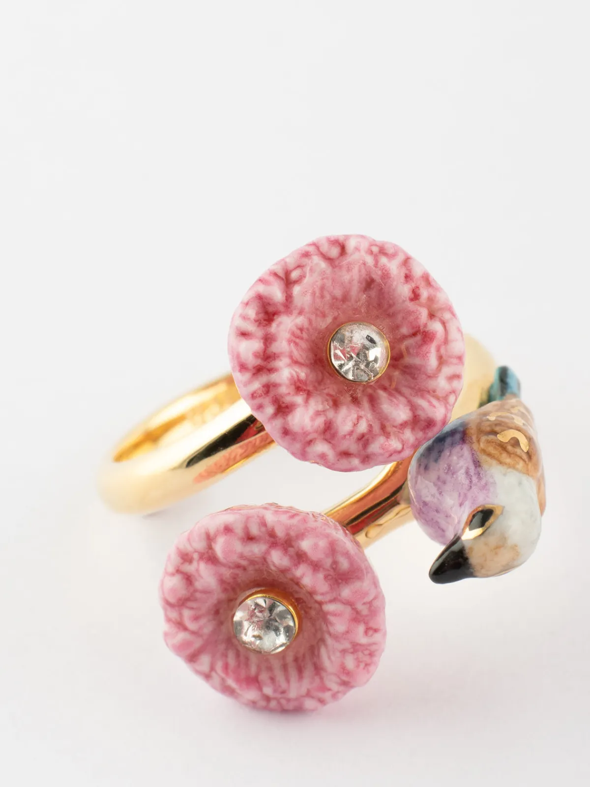 Bague oiseau et chardons roses>NACH BIJOUX New