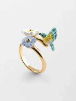 Bague Oiseau Paruline Bleue et Fleurs>NACH BIJOUX Clearance