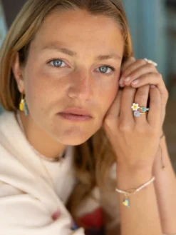 Bague Oiseau Paruline Bleue et Fleurs><noscript><img width=