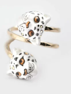 Bague spirale léopards blancs et dorés><noscript><img width=