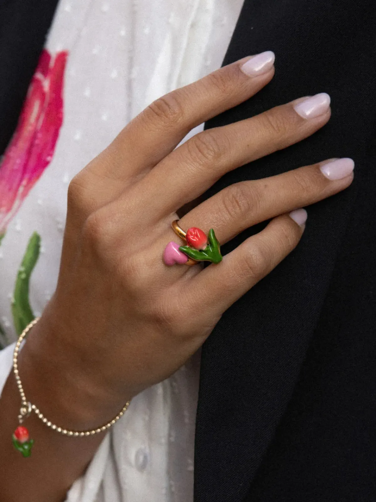 Bague Tulipe rouge et cœur>NACH BIJOUX Online