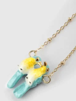 Birds in Love Necklace – Blue Warbler><noscript><img width=