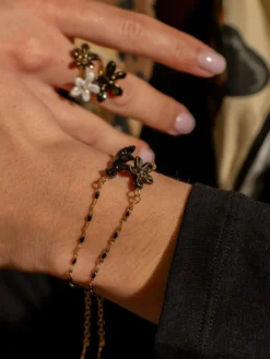 Black Erine Flower Beaded Bracelet><noscript><img width=