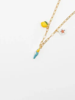 Blue parakeet, lemon and flower necklace>NACH BIJOUX Online