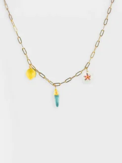 Blue parakeet, lemon and flower necklace><noscript><img width=