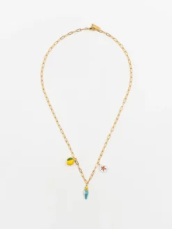Blue parakeet, lemon and flower necklace><noscript><img width=