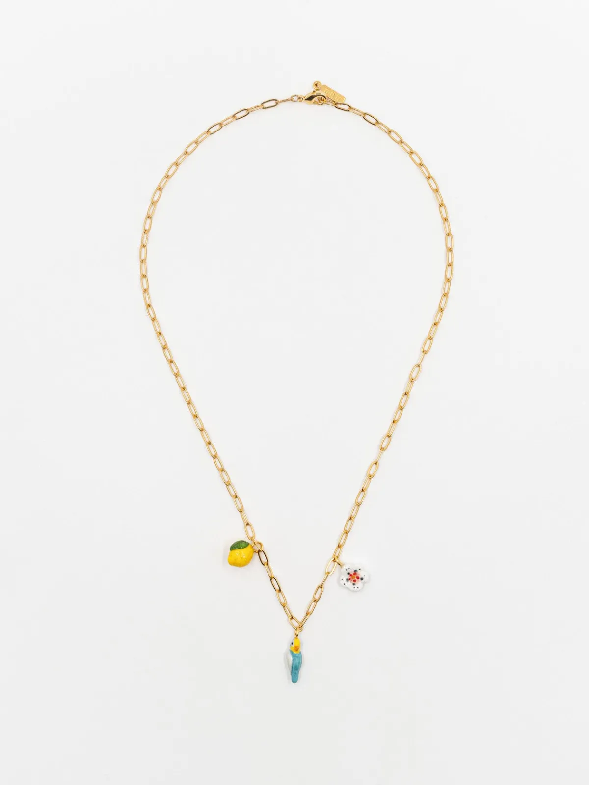 Blue parakeet, lemon and flower necklace>NACH BIJOUX Online