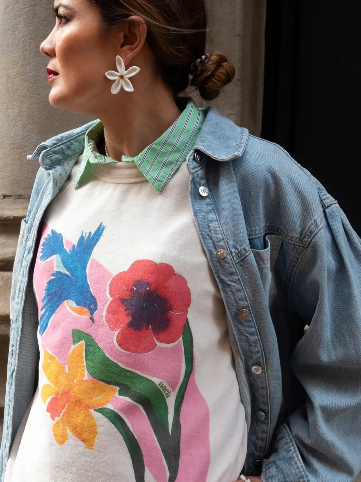 Blue Warbler and Flowers Bird Sweatshirt>NACH BIJOUX Clearance