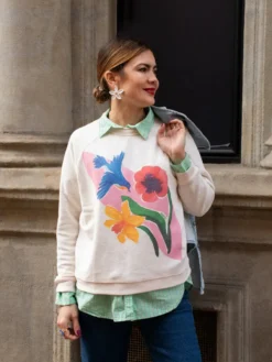 Blue Warbler and Flowers Bird Sweatshirt><noscript><img width=
