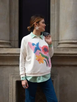 Blue Warbler and Flowers Bird Sweatshirt><noscript><img width=