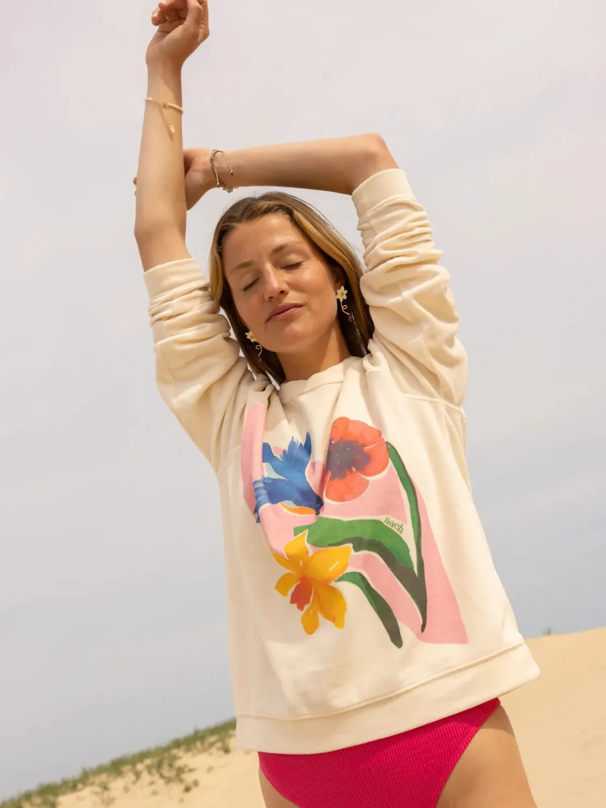 Blue Warbler and Flowers Bird Sweatshirt>NACH BIJOUX Clearance