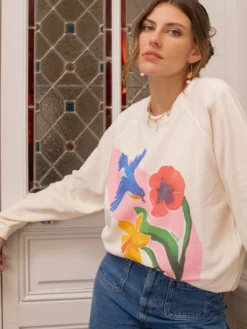 Blue Warbler and Flowers Bird Sweatshirt><noscript><img width=