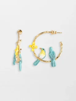 Boucles d'oreilles branches Oiseaux Amoureux et Jonquilles>NACH BIJOUX New
