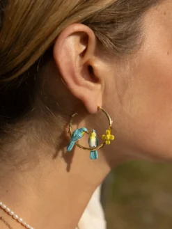 Boucles d'oreilles branches Oiseaux Amoureux et Jonquilles>NACH BIJOUX New