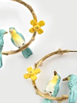 Boucles d'oreilles branches Oiseaux Amoureux et Jonquilles><noscript><img width=