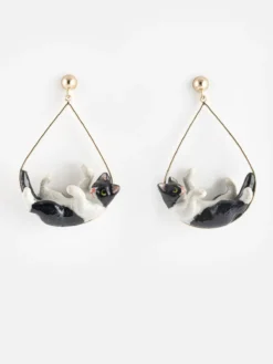 Boucles d'oreilles chat noir et blanc>NACH BIJOUX Sale