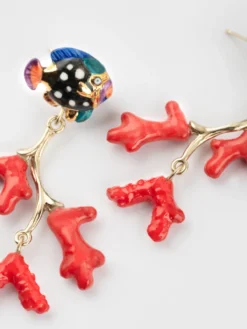 Boucles d'oreilles corail et poisson><noscript><img width=