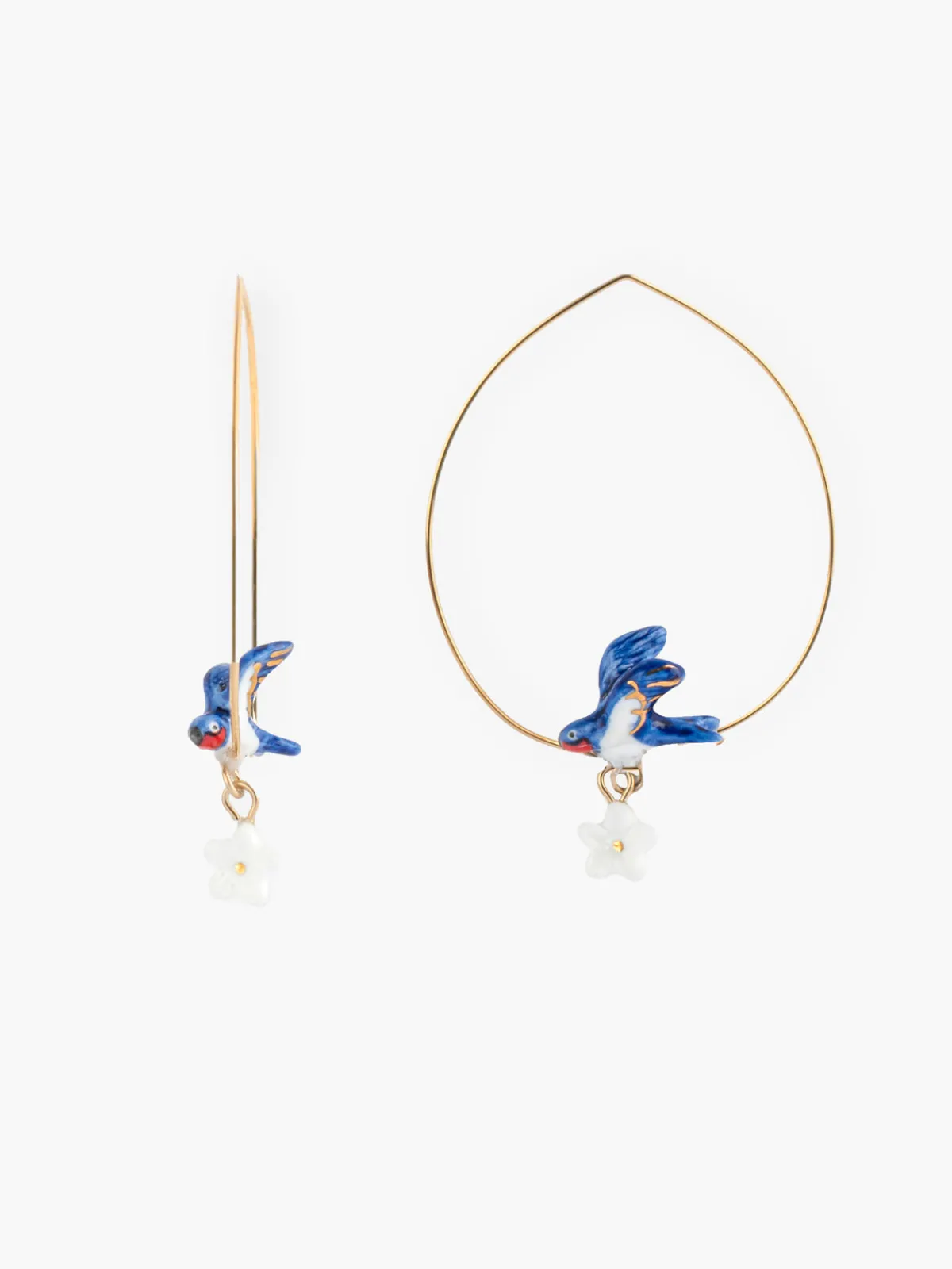 Boucles d'oreilles créoles hirondelle et fleur>NACH BIJOUX Discount