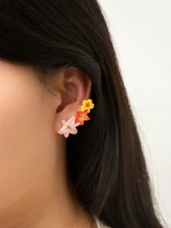 Boucles d’oreilles ear cuff fleurs tropicales><noscript><img width=