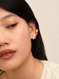Boucles d’oreilles ear cuff fleurs tropicales><noscript><img width=