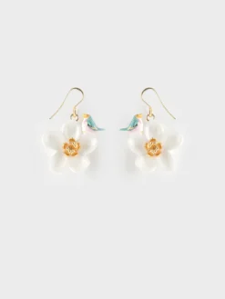 Boucles d'oreilles fleur blanche et oiseau bleu>NACH BIJOUX Best