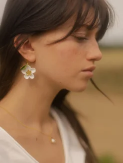 Boucles d'oreilles fleur de poirier, poire et feuille>NACH BIJOUX Online