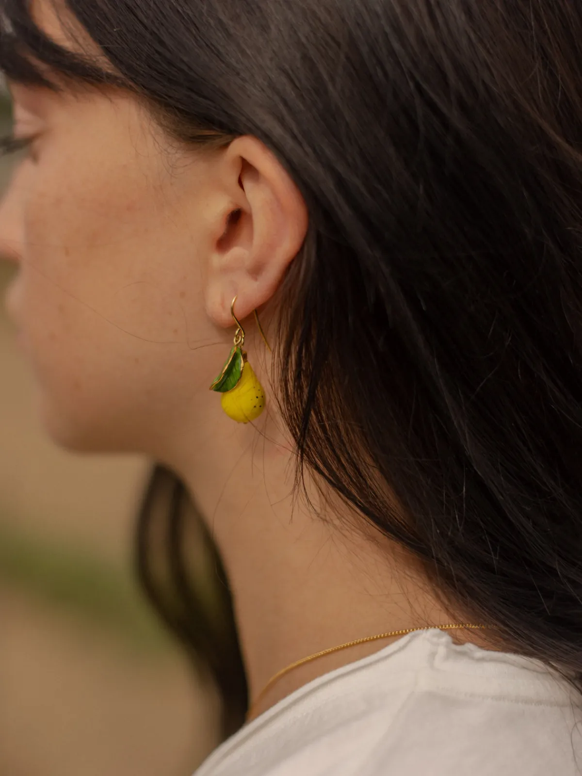 Boucles d'oreilles fleur de poirier, poire et feuille>NACH BIJOUX Online