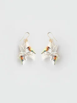 Boucles d'oreilles guêpiers d'Afrique sur palmiers blancs>NACH BIJOUX Clearance