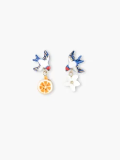 Boucles d'oreilles hirondelle, orange et fleur>NACH BIJOUX Outlet