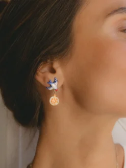 Boucles d'oreilles hirondelle, orange et fleur>NACH BIJOUX Outlet