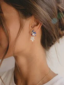 Boucles d'oreilles hirondelle, orange et fleur><noscript><img width=