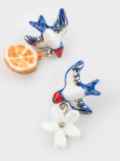 Boucles d'oreilles hirondelle, orange et fleur><noscript><img width=