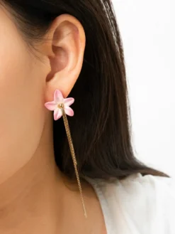 Boucles d’oreilles lys rose à franges>NACH BIJOUX Clearance